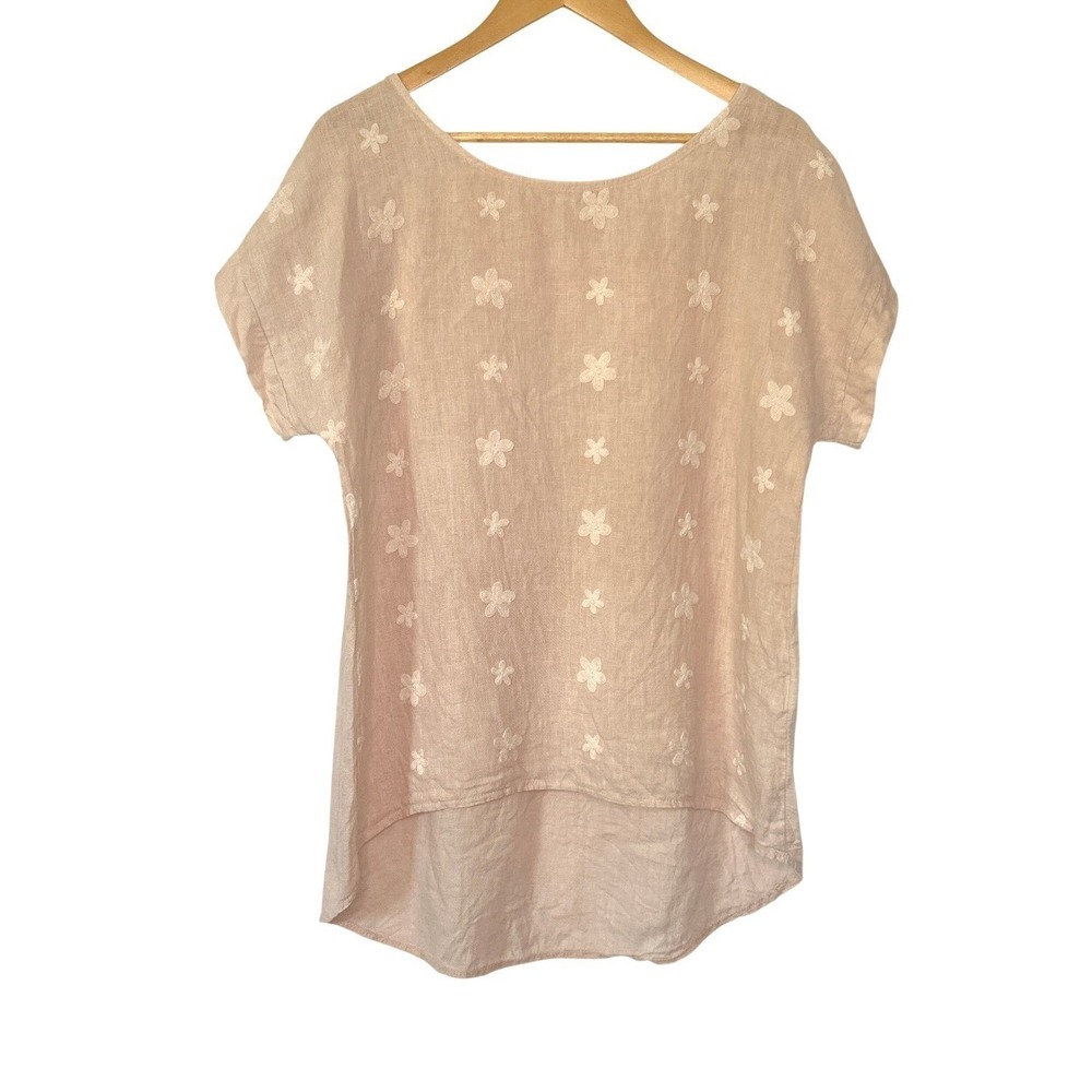 Terzo Millennio 100% Linen Blouse M/L Pink Made In Italy Lagenlook Cottage‎ Boho